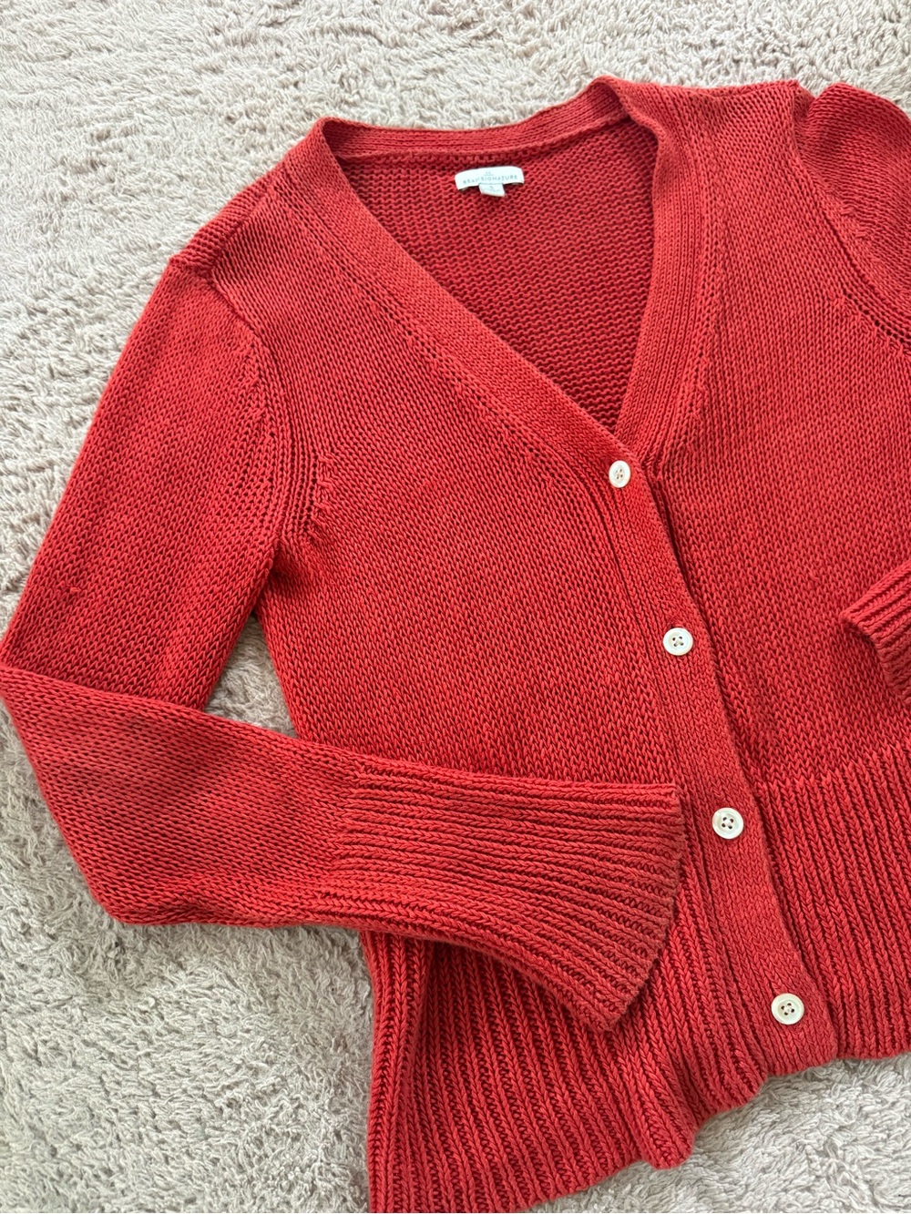 100% linen Women’s Red V-Neck Button Cardigan Sweater